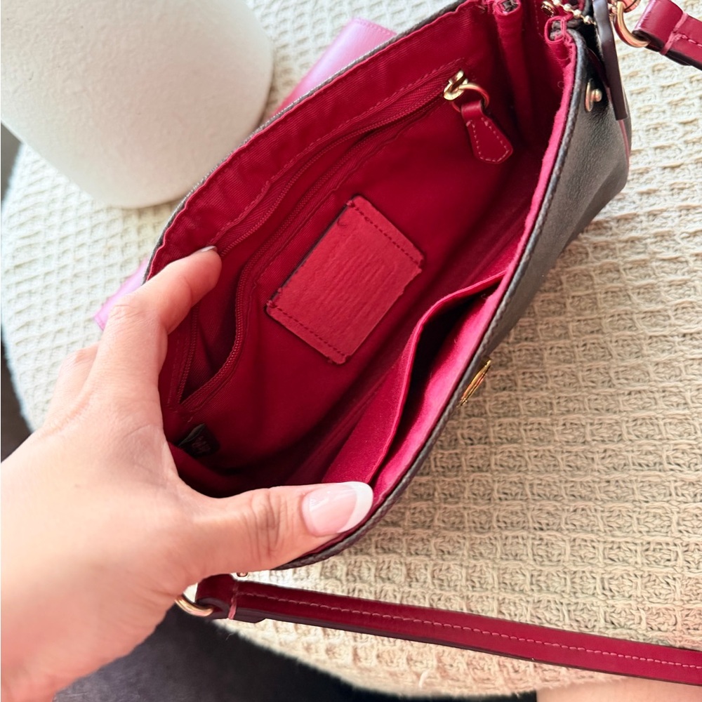 Coach Signature Canvas Crossbody with Red Flap and Brown Body - Picture 10 of 11